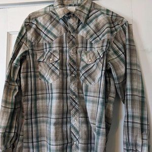 Wrangler Wrancher Western Shirt  Medium Green Pearl Snaps!